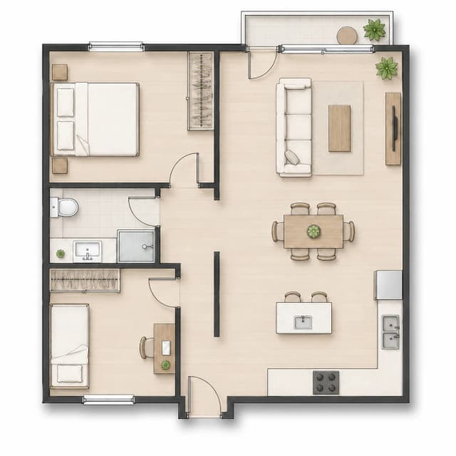 Flat 2D color floor plan