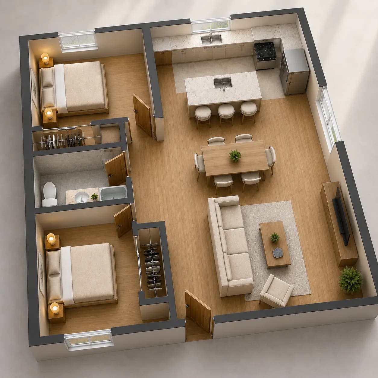 Realistic rendered 3D floor plan